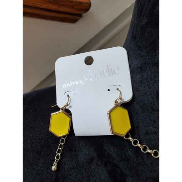 Charming Charlie Yellow & Gold Faceted Tile Bubble Bib Statement Necklace Set - Picture 6 of 8